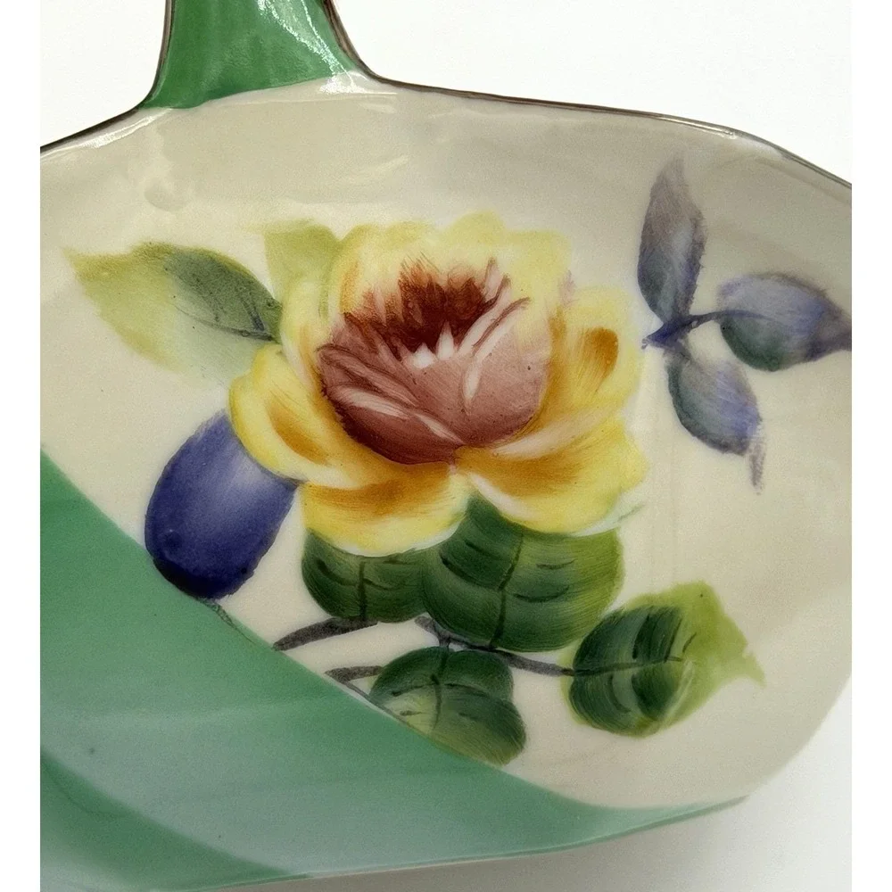 Noritake Trinket Basket Hand Painted Flower Gold Trim Art Deco Vintage EUC